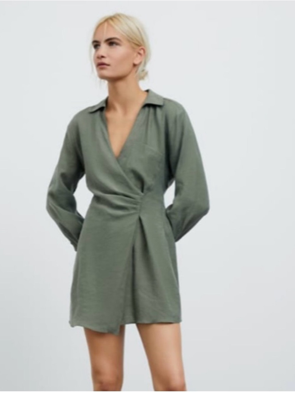 Zara Olive Wrap Mini Shirt Dress Size M